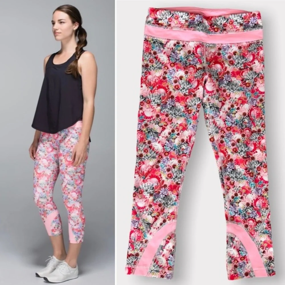 Lululemon Run Inspire Crop II Full-On Luxtreme Floral Leggings Sz 4